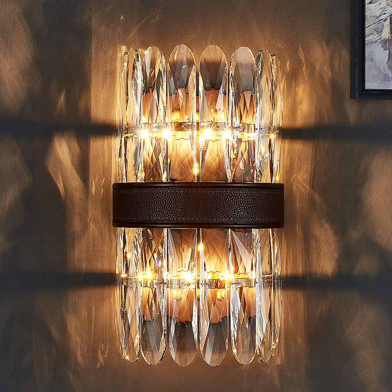 Modern Crystal Wall Sconce Light - Black Cylinder Block Fixture (2/4 Lights) 4 /