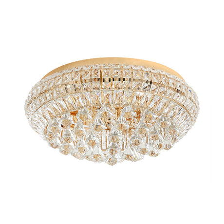 Modern Golden Round Crystal Flush Lamp With 4 Lights For Bedroom Ceiling