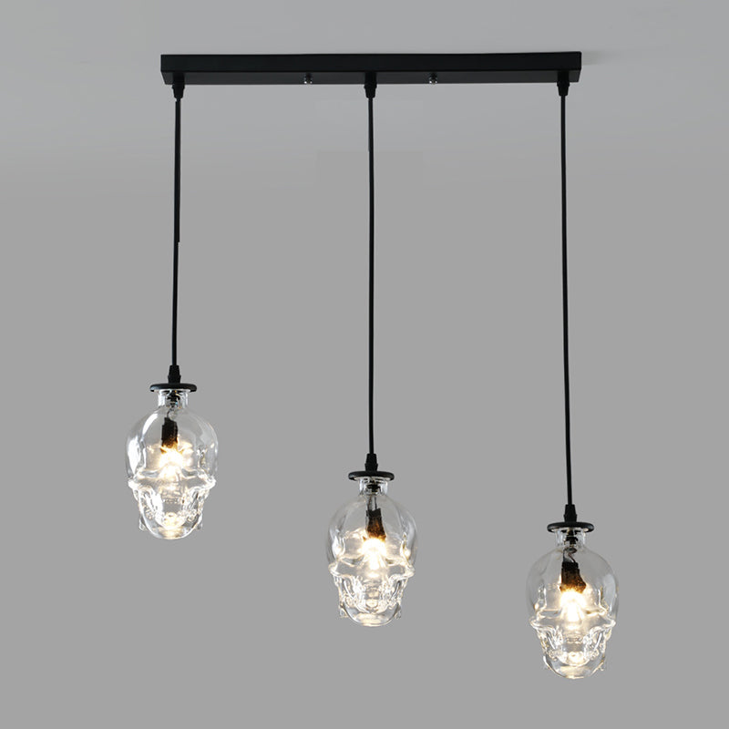 Skull Shaped Vintage Glass Hanging Lamp - Clear Pendant Light For Restaurants And More / Linear