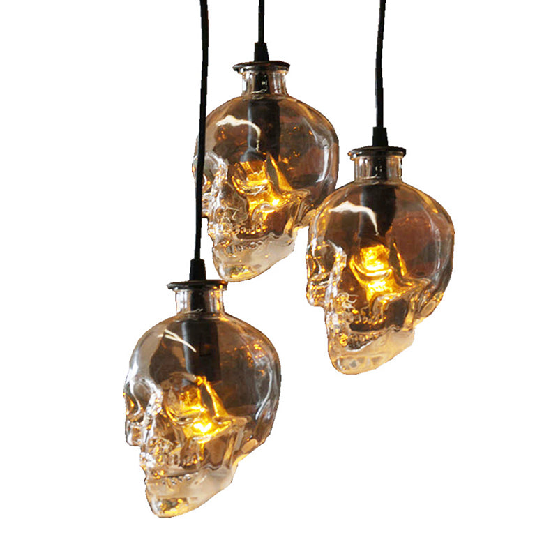 Skull Shaped Vintage Glass Hanging Lamp - Clear Pendant Light For Restaurants And More