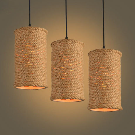 Rustic Beige Pendant Lighting With Creative Rope Design - Ideal For Restaurants