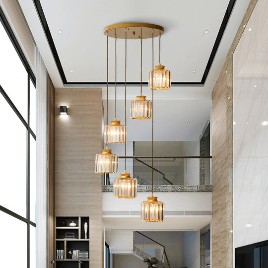 Modern Prismatic Crystal Cylindrical Pendant Ceiling Light For Stairway