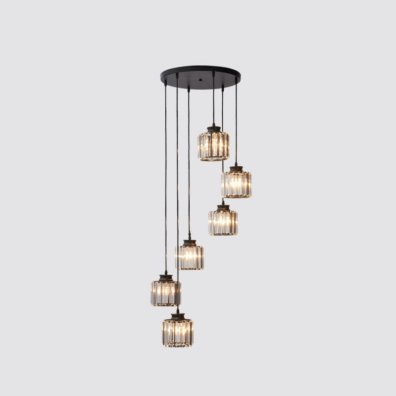 Modern Prismatic Crystal Pendant Light | Multi-Hang Ceiling Fixture For Stairways 6 / Black