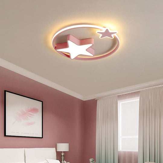 Star - Shaped Kids Led Ceiling Light For Bedroom Pink / Remote Control Stepless Dimming 18’