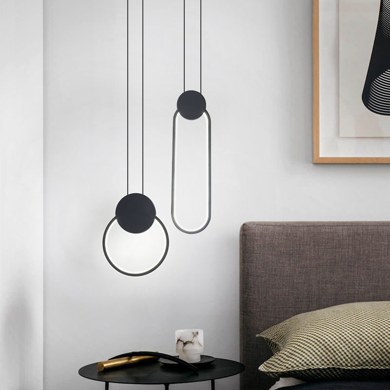 Minimalist Led Pendant Bedroom Lamps – Black Metal Ring Design