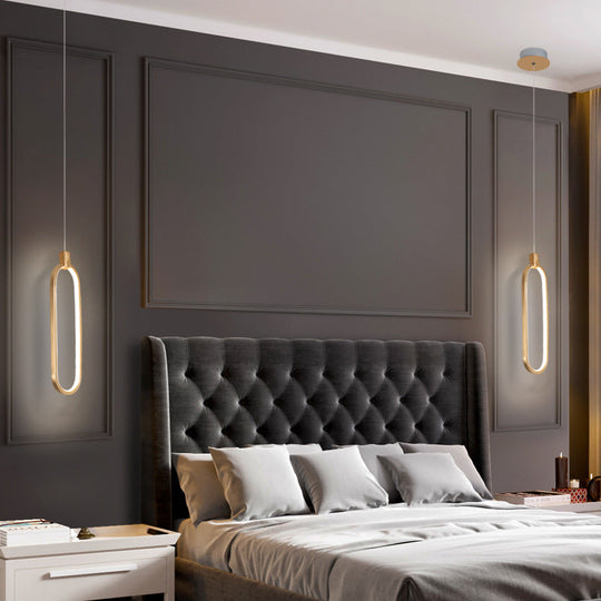 Gold Led Hanging Pendant Light For Bedroom With Metal Single Head And Small Ceiling Design