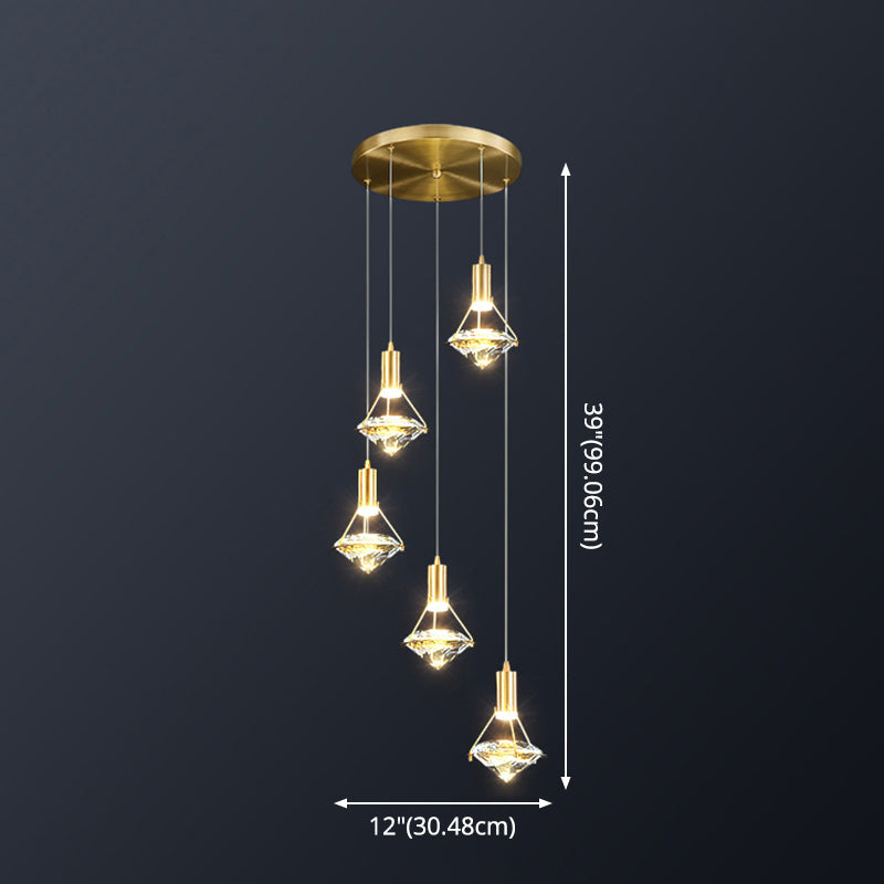 Brass Crystal Pendant Light With Led Modern Diamond Ceiling Lighting For Bedroom