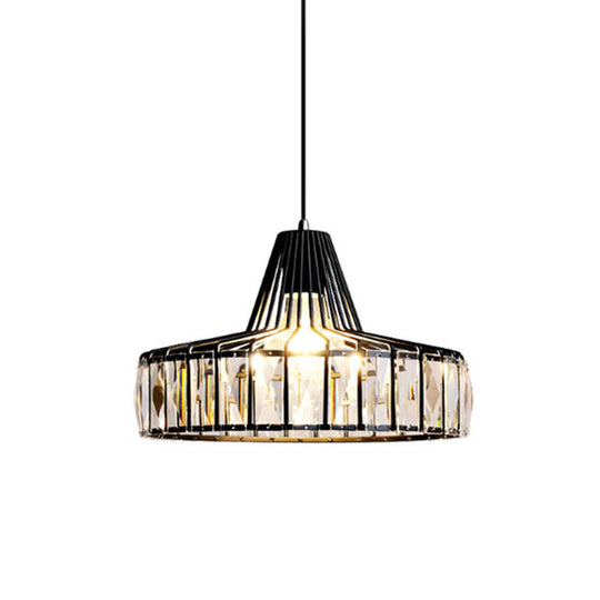 Black Metal Frame Crystal Pendant Light For Dining Room - Modern Ceiling Hanging Fixture