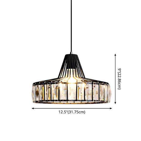 Modern Crystal Pendant Light With Black Metal Frame - Ideal For Dining Room Ceiling