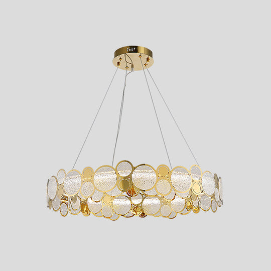 Crystal Bedroom Pendant Ceiling Light With Brass Finish Metal Fixture & Glass Shade - Large Size /