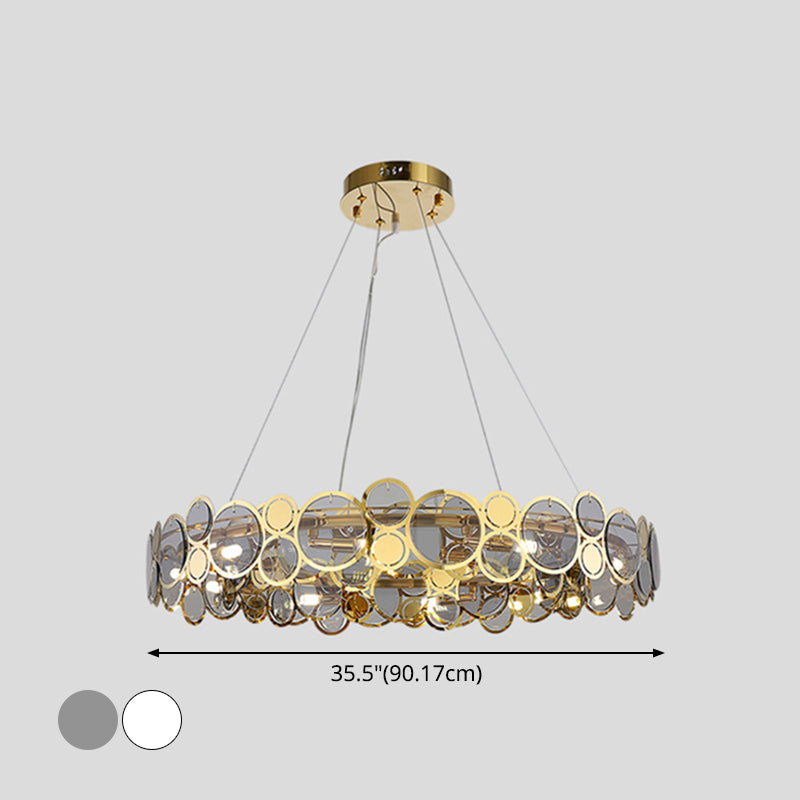 Crystal Bedroom Pendant Ceiling Light With Brass Finish Metal Fixture & Glass Shade - Large Size