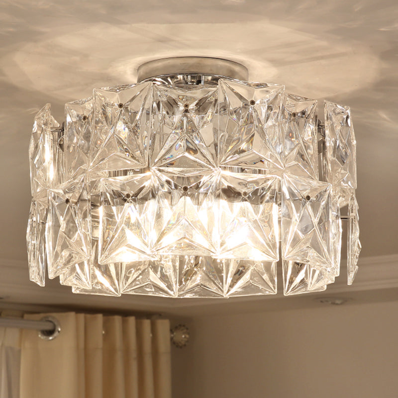 6 - Light Clear Crystal Cubic Ceiling Flush Mount For Bedroom Simplicity