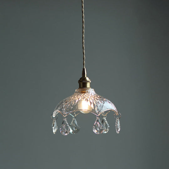 Mini Crystal Pendant Light With Brass Finish - Perfect For Coffee Shop Ambiance / Dome