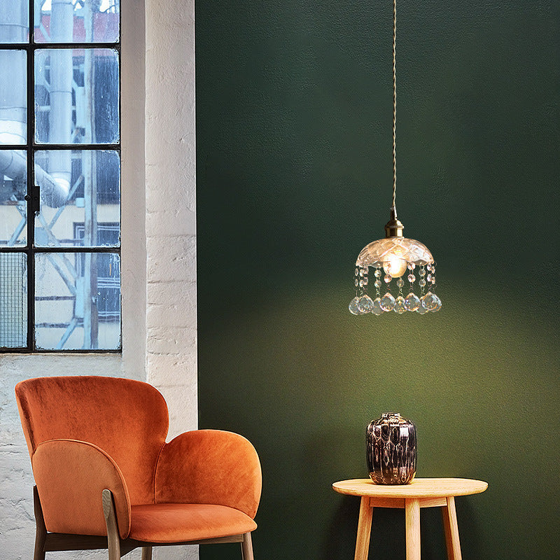 Brass Finish Crystal Mini Pendant Light With Glass Lamp Socket For Coffee Shop