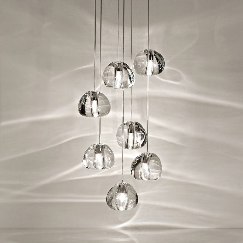 Modern Nordic Led Clear Bubble Glass Mini Pendant Light - Round Stair Hanging Lamp