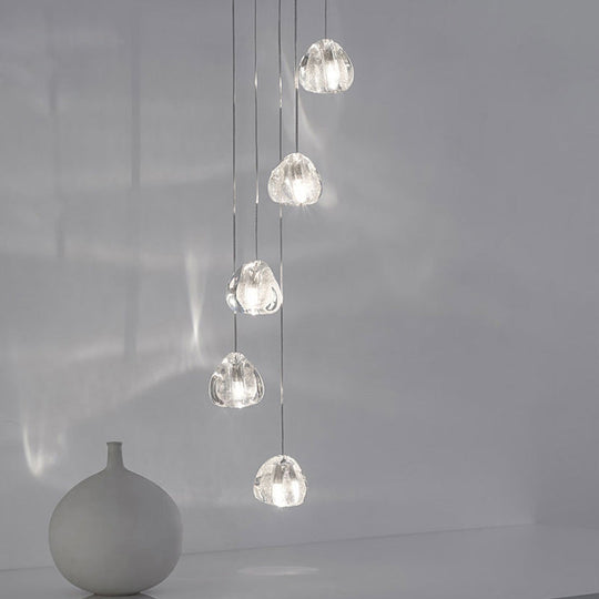 Modern Nordic Led Clear Bubble Glass Mini Pendant Light - Round Stair Hanging Lamp
