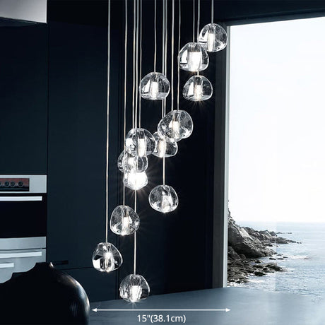 Modern Nordic Led Clear Bubble Glass Mini Pendant Light - Round Stair Hanging Lamp