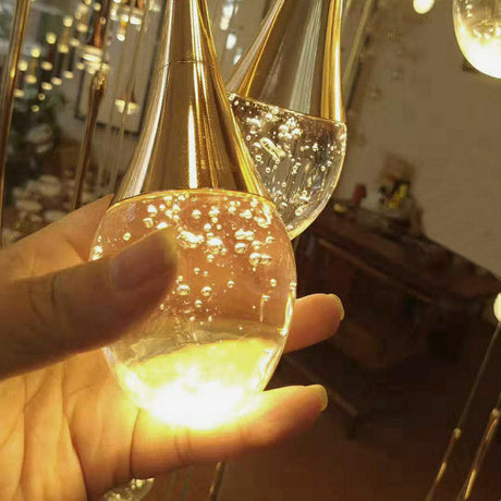 Modern Brass Crystal Hanging Led Pendant Lights - Long Cone Cascade Design For Stairwell