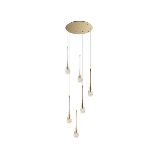 Brass Crystal Cone Pendant Light Set With Long Led Cascade - Perfect For Stairwell 6 /