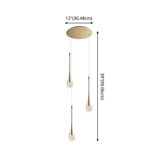 Modern Brass Crystal Hanging Led Pendant Lights - Long Cone Cascade Design For Stairwell
