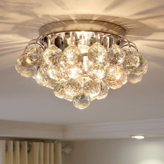 2 - Light Flush Mount Chrome Crystal Raindrop Ceiling Light For Corridor