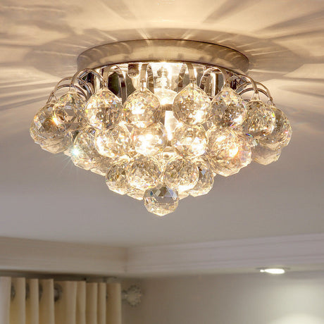 2-Light Flush Mount Chrome Crystal Raindrop Ceiling Light For Corridor