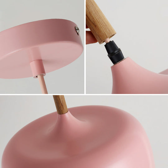 Modern Led Macaron Color Ceiling Pendant Light With Wood Lamp Socket