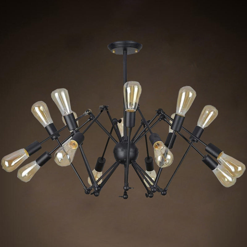 Industrial Style Black Chandelier With Multi-Light Pendant For Living Room