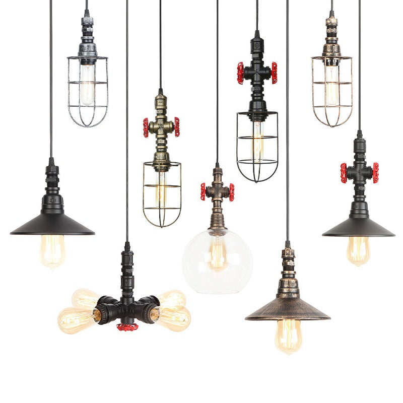 Rust Finish Water Pipe Chandelier - Industrial 4-Light Fixture With Edison Bulbs For Bar Cafe Shop
