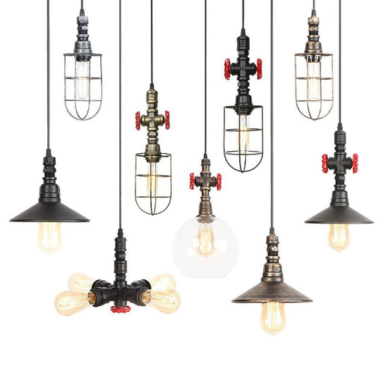 Rust Finish Water Pipe Chandelier - Industrial 4-Light Fixture With Edison Bulbs For Bar Cafe Shop