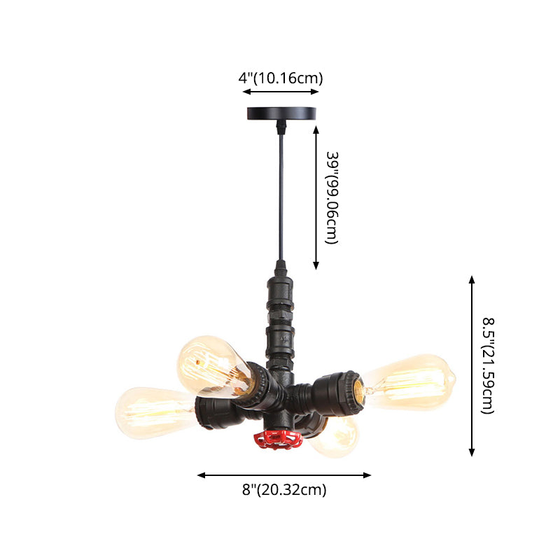 Rust Finish Water Pipe Chandelier - Industrial 4-Light Fixture With Edison Bulbs For Bar Cafe Shop