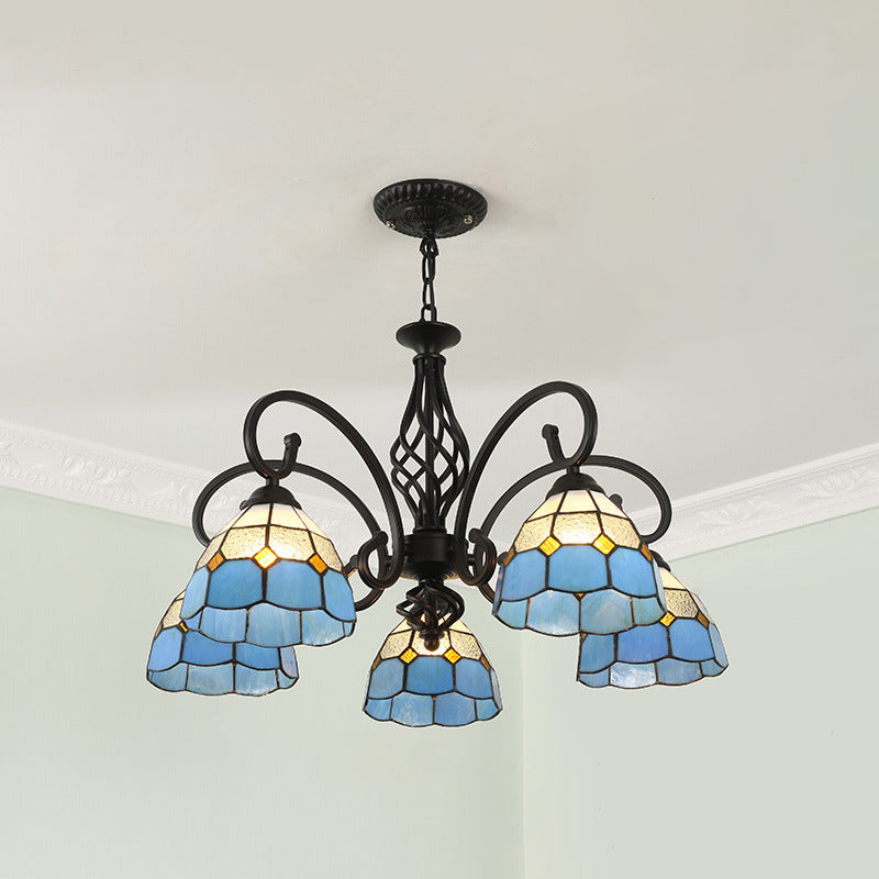 Tiffany Style Stained Glass Chandelier For Living Room With Adjustable Chains 5 / Black Navy Blue