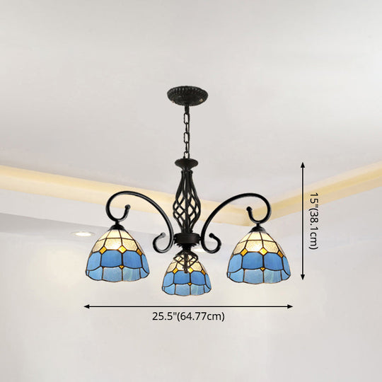Tiffany Style Stained Glass Chandelier For Living Room With Adjustable Chains