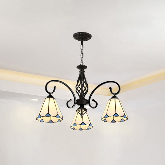 Tiffany Style Stained Glass Chandelier For Living Room With Adjustable Chains 3 / Black White