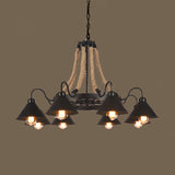 Vintage Industrial Chandelier: Large Rope & Cone Metal Shade Pendant Light For Coffee Shops 8 /