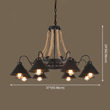 Vintage Industrial Chandelier: Large Rope & Cone Metal Shade Pendant Light For Coffee Shops