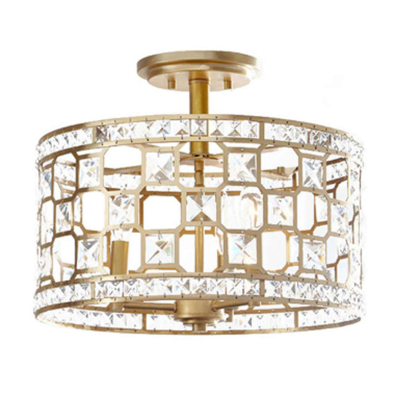 Golden Chinese Style 3 - Light Semi Flush Ceiling Fixture With Metallic Crystal Shade