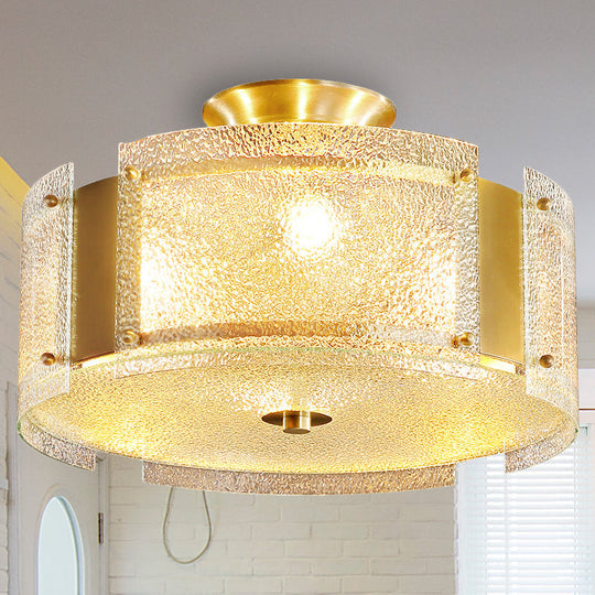 Golden 4 - Light Ceiling Fixture With Water Glass Semi Flush Drum Design