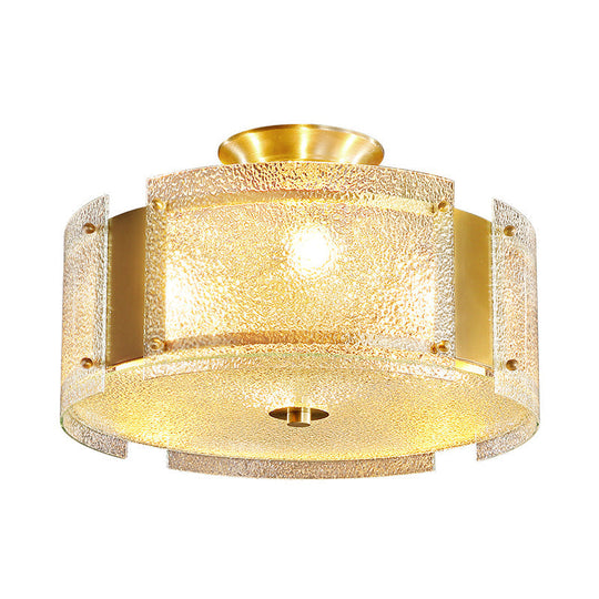 Golden 4 - Light Ceiling Fixture With Water Glass Semi Flush Drum Design