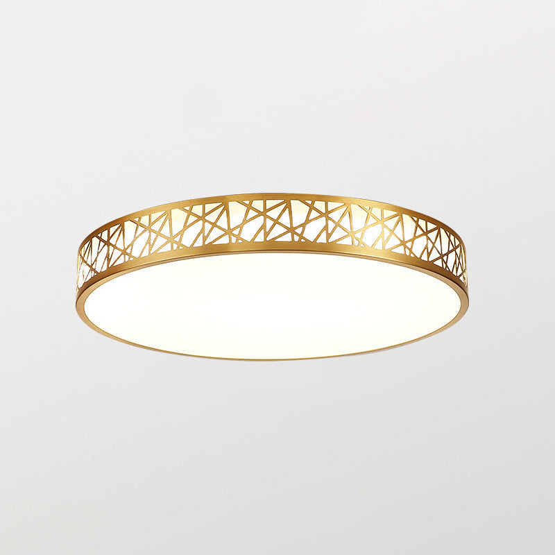Minimalist Brass Ceiling Light With Geometric Design And Led Flushmount / 16 Round