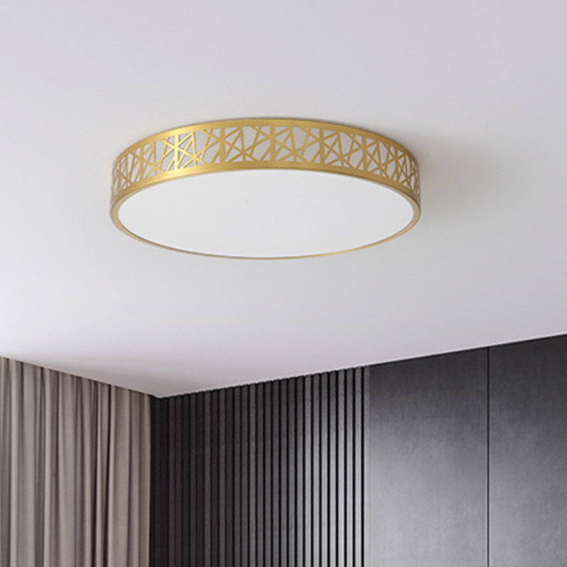 Minimalist Brass Ceiling Light With Geometric Design And Led Flushmount