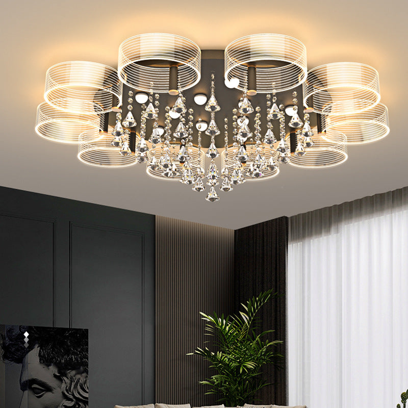 Modern Black-Gold Led Ceiling Light With Flower Design - Acrylic Round Semi Mount