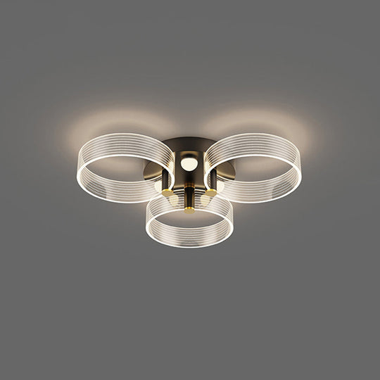 Modern Black - Gold Led Ceiling Light With Flower Design - Acrylic Round Semi Mount 3 / White