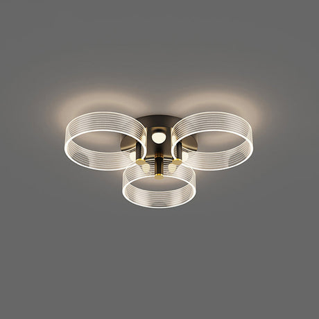 Modern Black-Gold Led Ceiling Light With Flower Design - Acrylic Round Semi Mount 3 / White