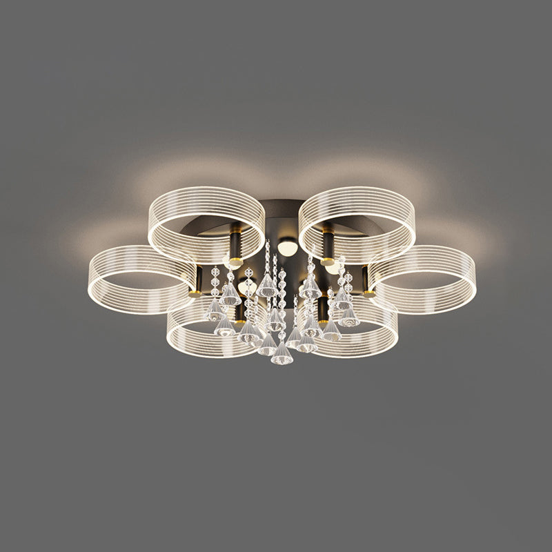 Modern Black - Gold Led Ceiling Light With Flower Design - Acrylic Round Semi Mount 6 / Warm