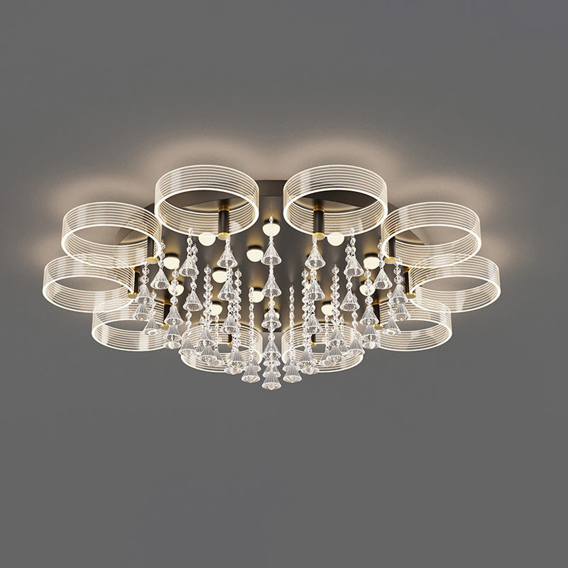 Modern Black - Gold Led Ceiling Light With Flower Design - Acrylic Round Semi Mount 10 / Warm