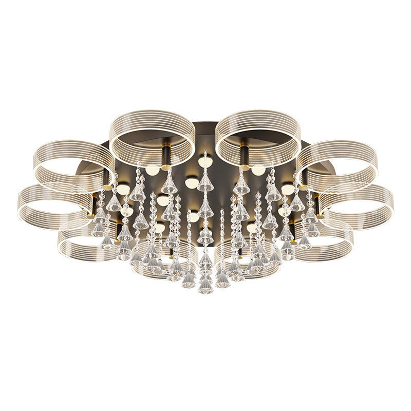 Modern Black - Gold Led Ceiling Light With Flower Design - Acrylic Round Semi Mount