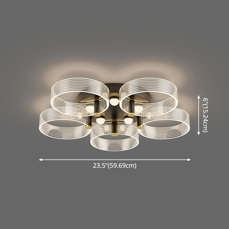 Modern Black-Gold Led Ceiling Light With Flower Design - Acrylic Round Semi Mount