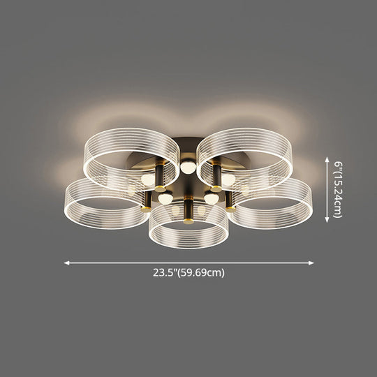 Modern Black-Gold Led Ceiling Light With Flower Design - Acrylic Round Semi Mount