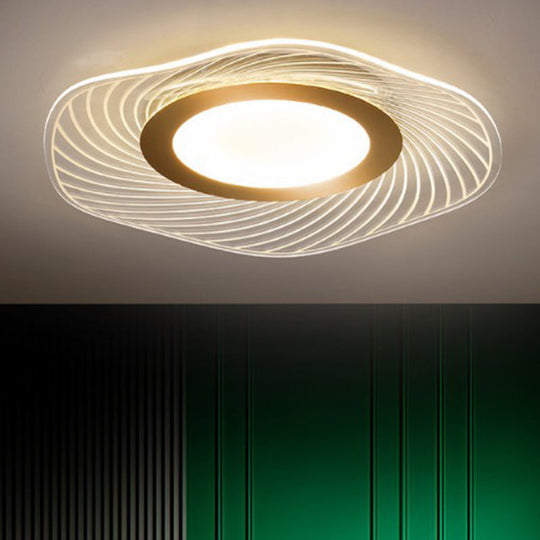Simplicity Gold Acrylic Ruffle Flushmount Led Ceiling Light For Living Room